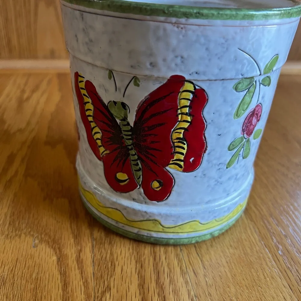 Jay Willfred Hand Painted Italian Pottery Planter‎ Butterfly Floral 30/116